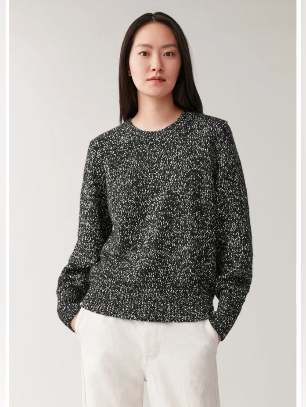 COS Speckle Black & White wool and cotton blended Crewneck Sweater size S - Picture 2 of 14